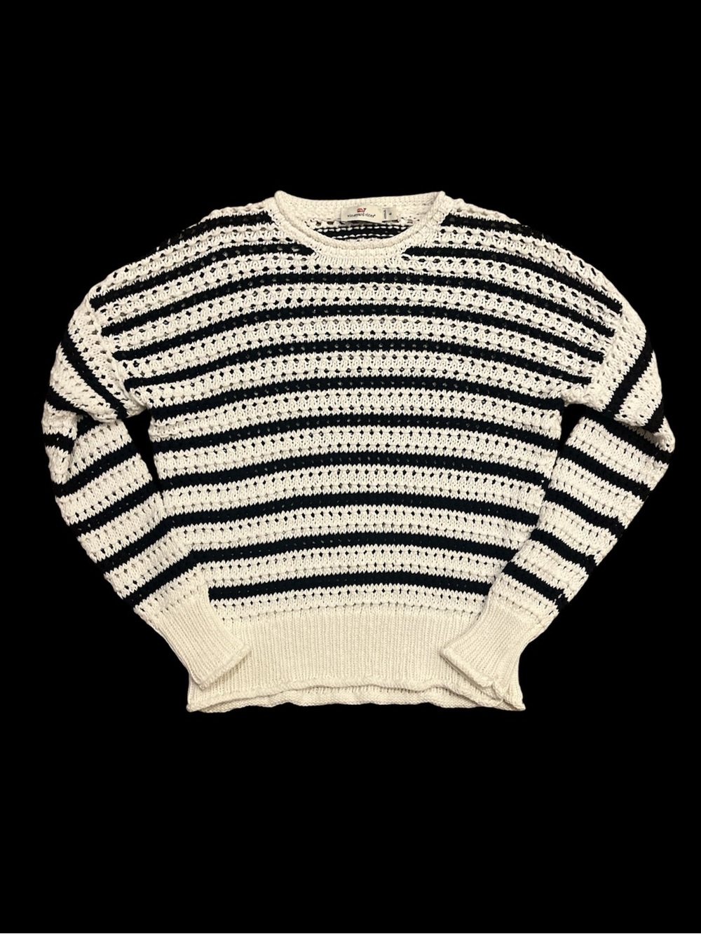Vineyard Vines Navy White Striped Cotton Pointelle Crewneck Sweater Small S
